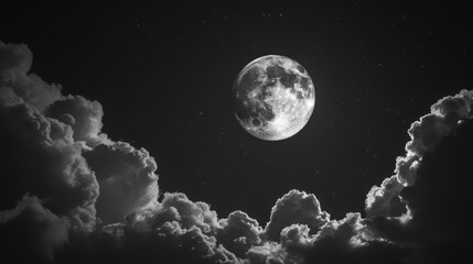 Obraz premium Majestic Full Moon Illuminating Dark Clouds in Night Sky Scene