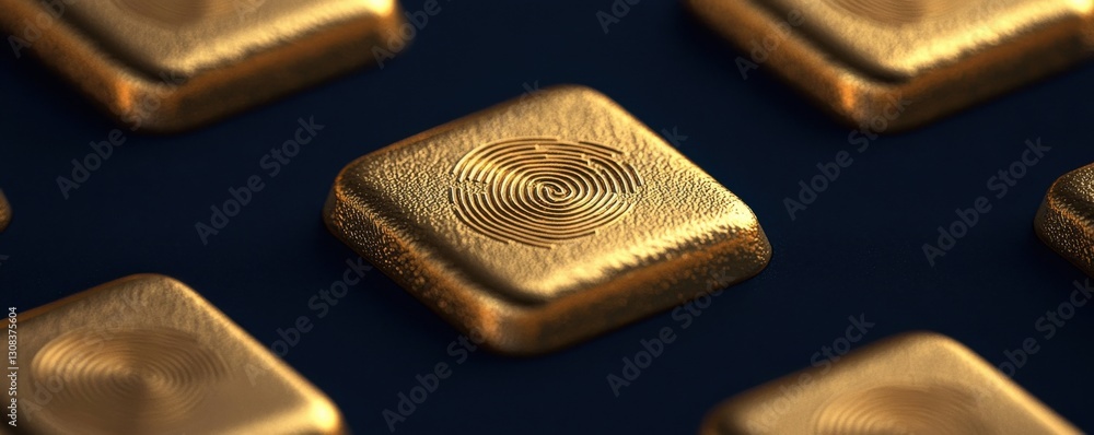 Aufkleber captivating golden bars with fingerprint designs macro photography studio background abstract concep