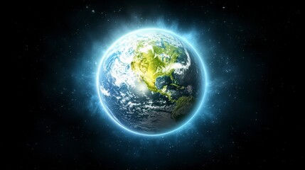 Obraz premium Glowing Pixel Earth in Dark Space