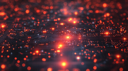 A futuristic electronic circuit board with glowing pathways symbolizes modern technology, innovation, and high-speed digital communication, illustrating the seamless flow of data in a connected world.