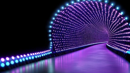 Glowing Purple and Blue Tunnel of Lights Abstract Digital Artwork