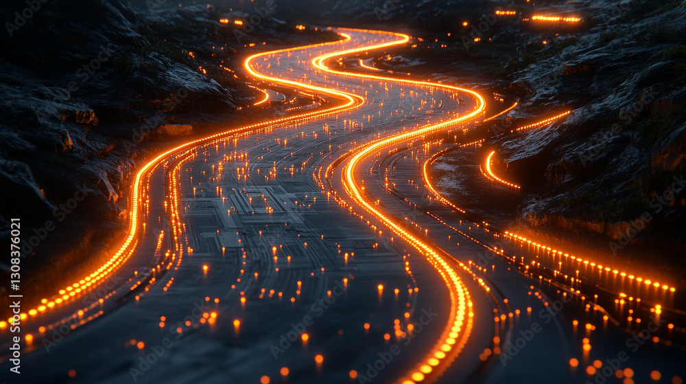 Poster a futuristic electronic circuit board with glowing pathways symbolizes modern technology, innovation