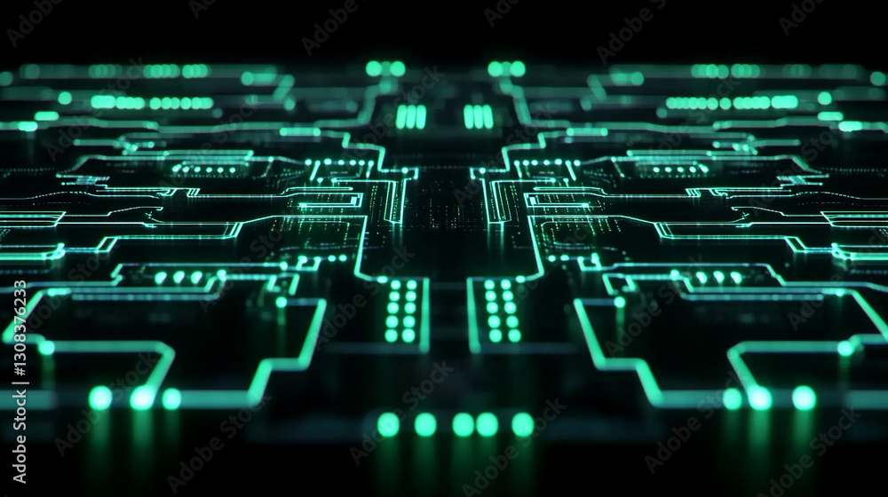 Poster a futuristic electronic circuit board with glowing pathways symbolizes modern technology, innovation