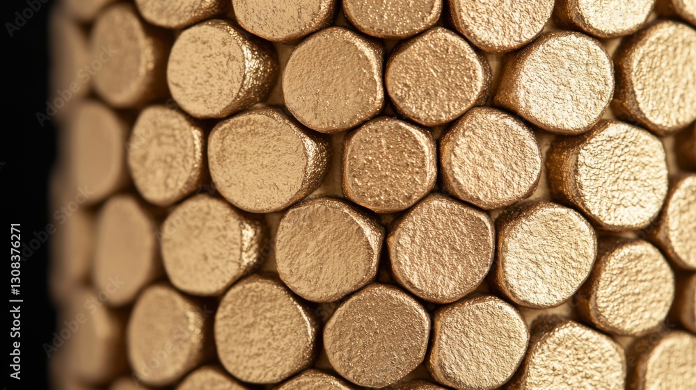 Poster close-up view of gold textured cylindrical objects studio setting macro photography artistic focus