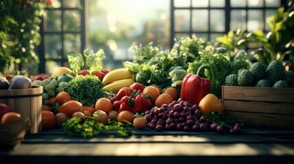 Fresh and vibrant table covered with a variety of seasonal vegetables ready for healthy meal preparation