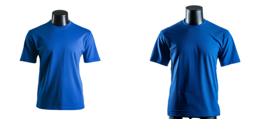 A plain blue T-shirt on an African mannequin Transparent background .png