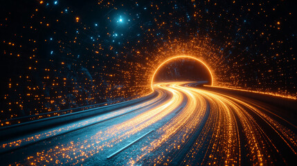 A futuristic electronic circuit board with glowing pathways symbolizes modern technology, innovation, and high-speed digital communication, illustrating the seamless flow of data in a connected world.