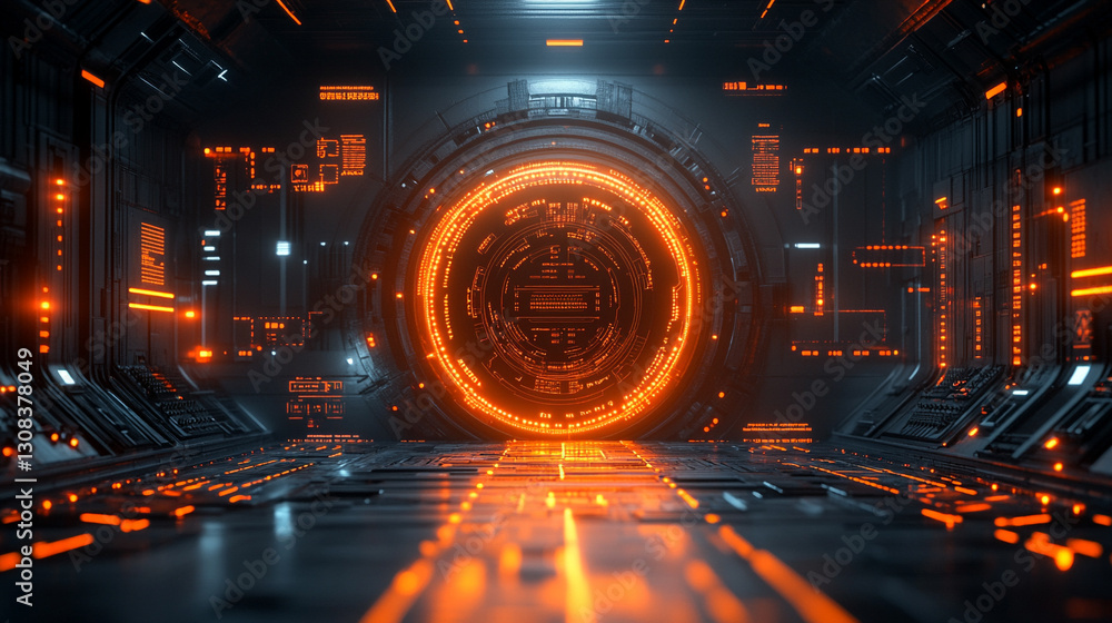 Poster a futuristic electronic circuit board with glowing pathways symbolizes modern technology, innovation