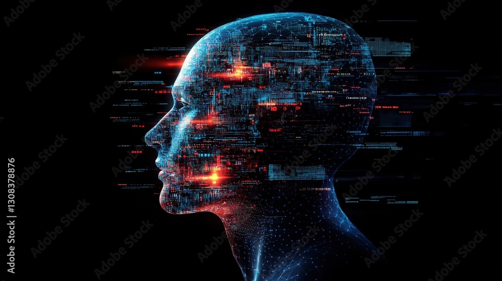 Aufkleber futuristic depiction of a human head with an advanced digital interface illustrating complex data an