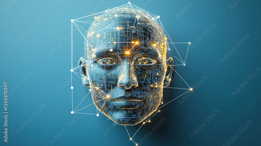 Aufkleber conceptual digital human face featuring a circuit pattern integrated in the center of the facial str