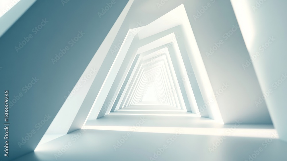 Poster abstract geometric tunnel with white light and sharp angles