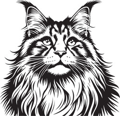 Maine coon cat vector in black and white