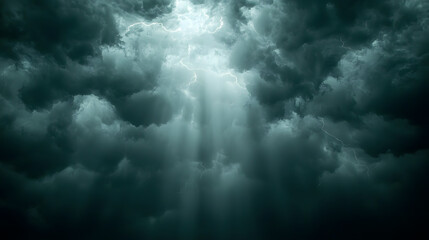 Obraz premium Lightning illuminates the storm clouds covering a darkened sky above