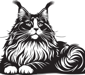 Maine coon cat vector in black and white