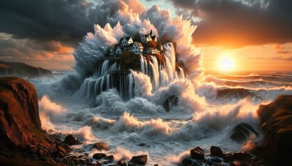 Tidal Surge A massive wave crashes over the rocks sending water