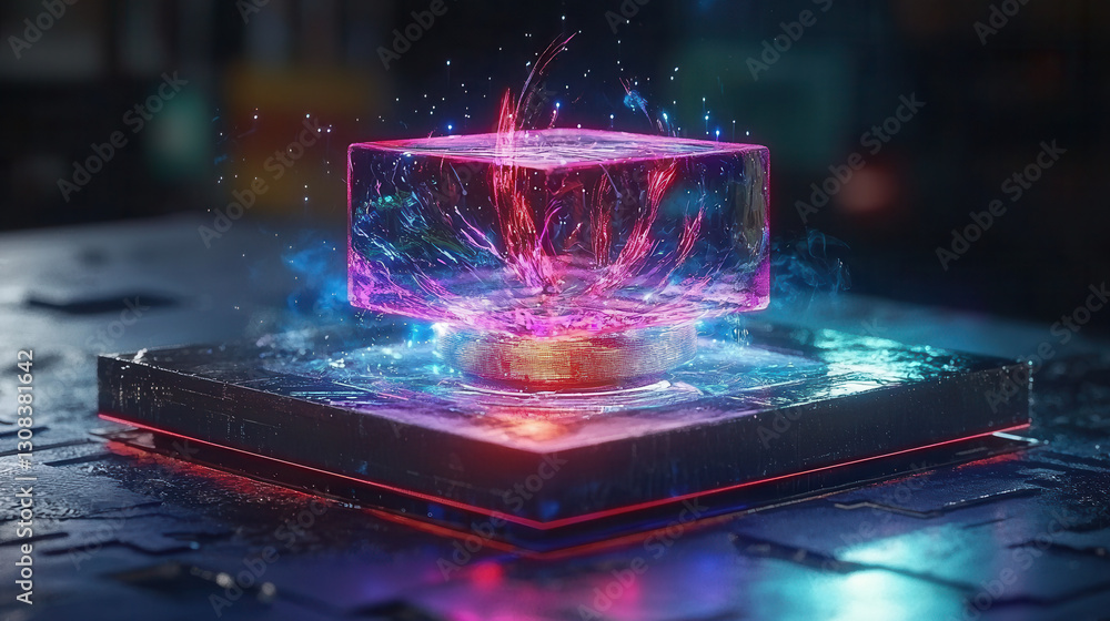 Poster advanced hologram interface with vibrant ambient light and energy flow