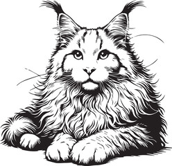 Maine coon cat vector in black and white