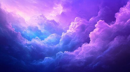Ethereal Cloudscape with Vibrant Purple and Blue Hues in Sky