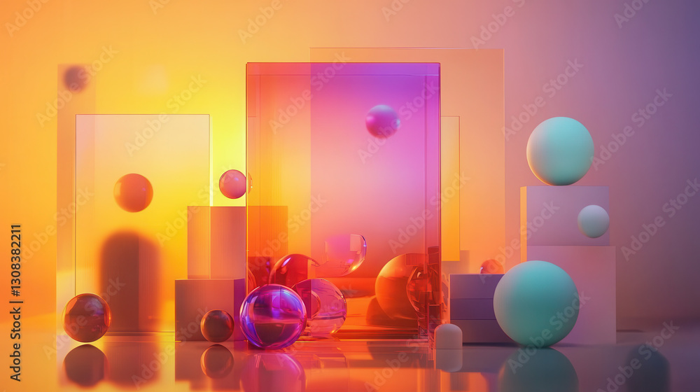 Aufkleber vibrant abstract composition featuring colorful geometric shapes and translucent elements, creating 