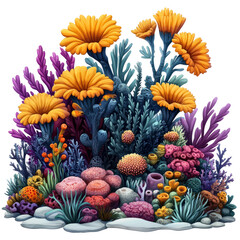 Vibrant Coral Reef Scene With Various Sea Plants And Formations. Marine Life Illustration.