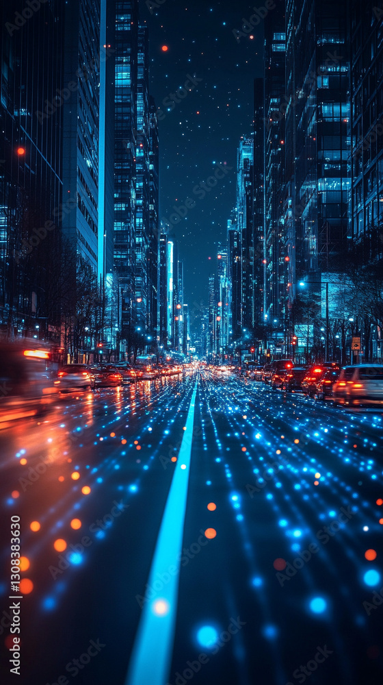 Poster a futuristic smart cityscape illuminated by digital iot connectivity with a vast network infrastruct