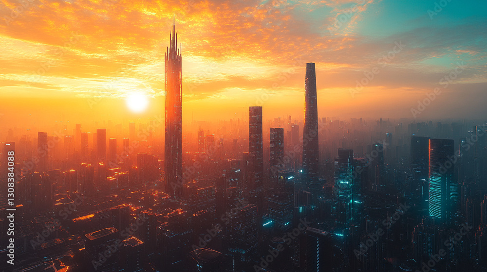 Poster a futuristic smart cityscape illuminated by digital iot connectivity with a vast network infrastruct