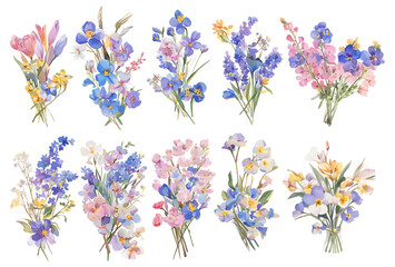 Collection set bouquet flower colorful element.