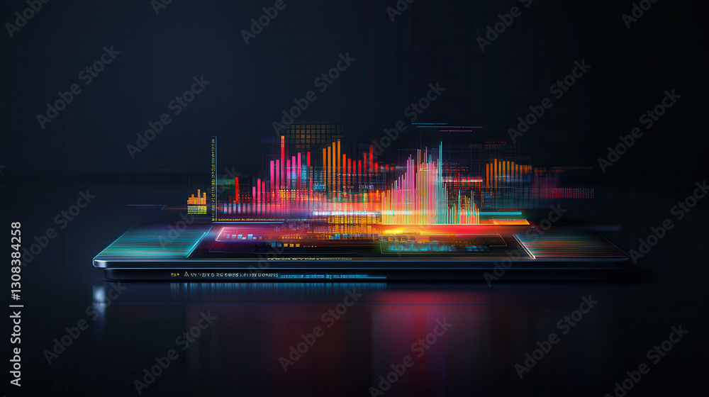 Aufkleber digital hologram interface with vibrant data visualization on laptop