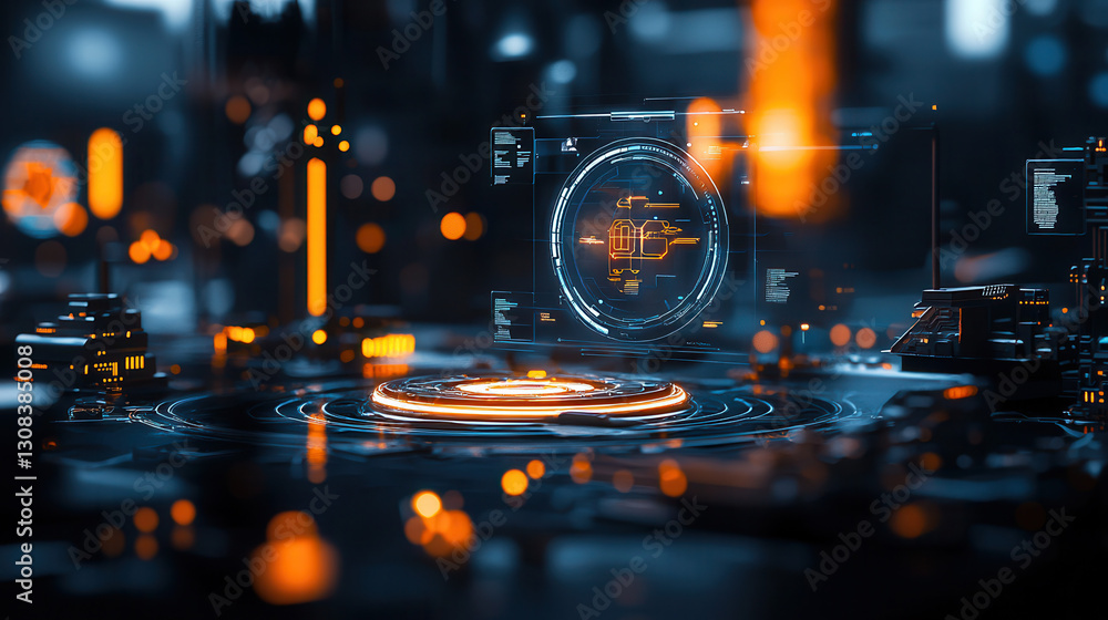 Poster futuristic hologram dashboard with glowing elements and studio lighting creates immersive tech envir