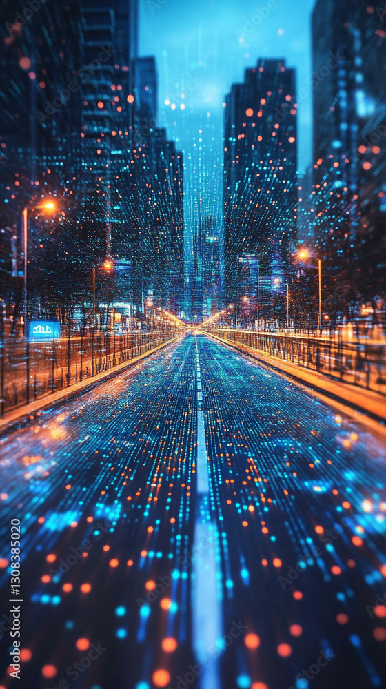 Poster a futuristic smart cityscape illuminated by digital iot connectivity with a vast network infrastruct