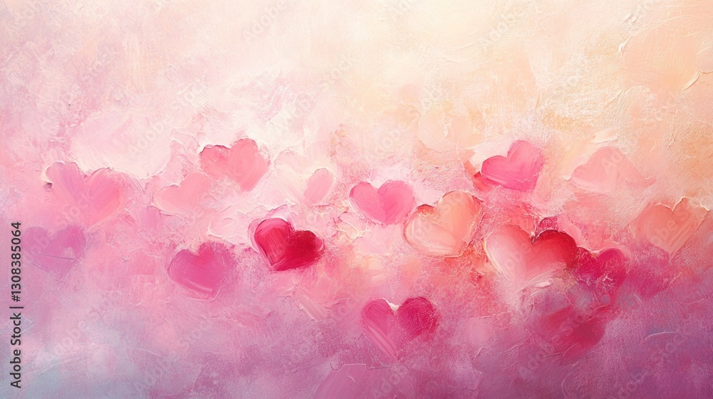 Poster floating hearts in soft pink hues create a dreamy atmosphere of love and warmth in a delicate abstra