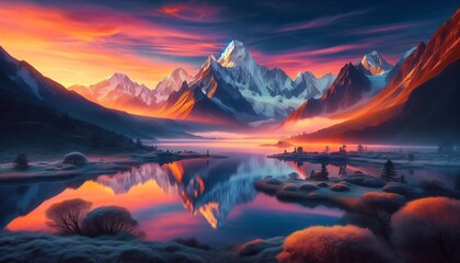 Morning Glow The morning glow of sunrise over snow capped mounta