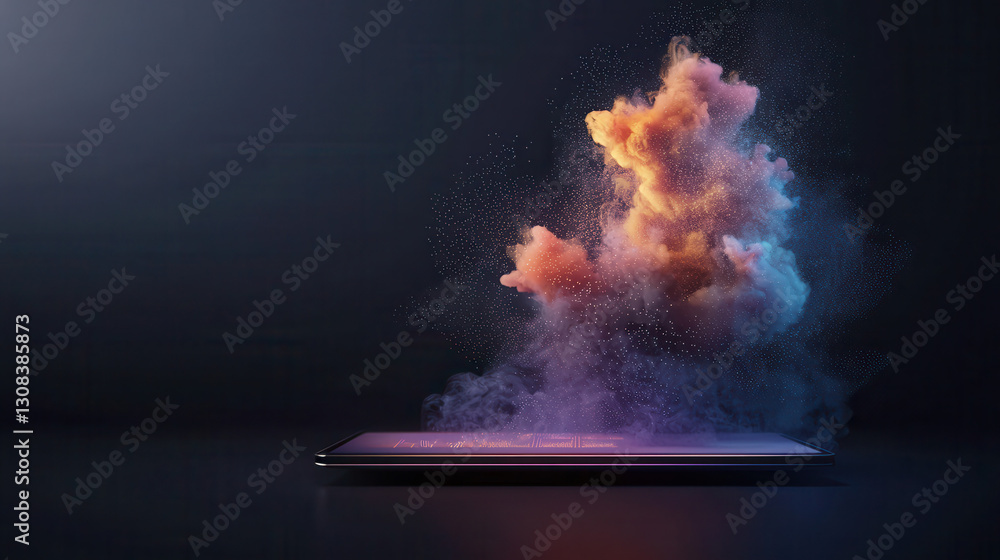 Aufkleber vibrant cloud of colorful smoke emerges from sleek device, creating captivating visual effect. inter