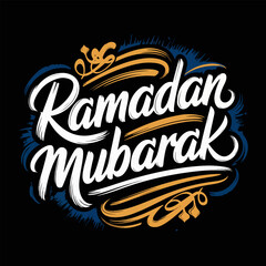 Obraz premium Islamic Calligraphy Vector Illustration with the Phrase 'Ramadan Mubarak' – Hand-Lettered Typography for Ramadan and Eid Design