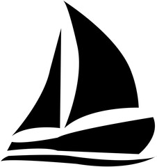 Sailboat icon, logo isolated on white background, water, river