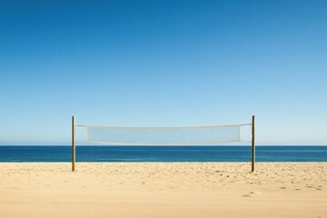 Serene beach volleyball court overlooking deep blue ocean on a bright day Generative AI