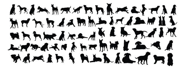 Playful dog silhouettes in various poses, perfect for animal lovers
