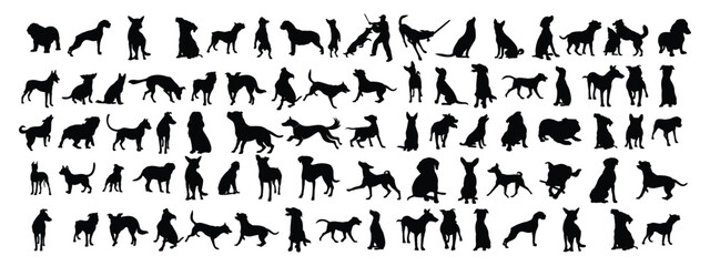  silhouettes of dogs vector set design 