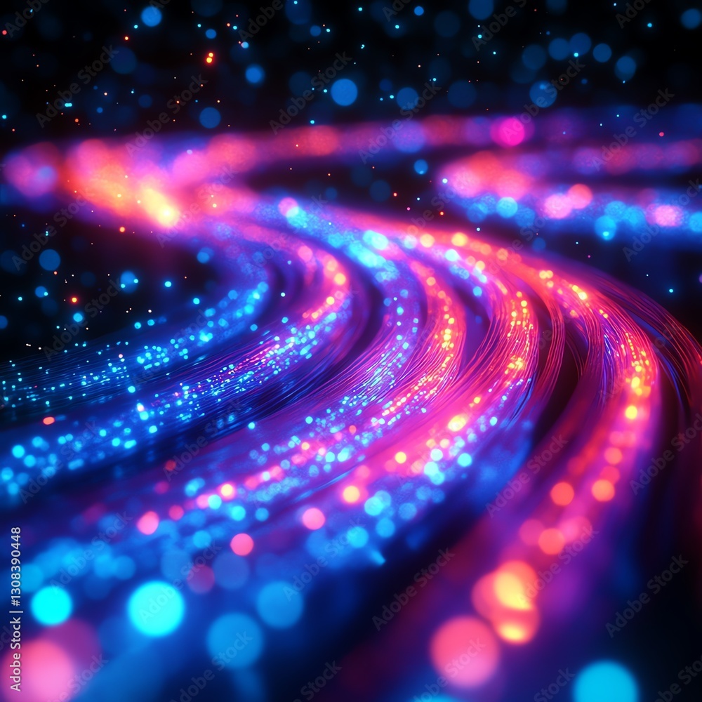 Aufkleber a dynamic display of glowing optical fiber cables in bright colors, flowing and curving through an u