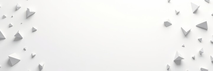White background with scattered sharp triangles, minimalist design, polygon, clean, triangle