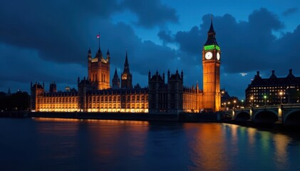 Fototapeta premium Big Ben & Palace of Westminster, nocturnal view, tourism, city lights