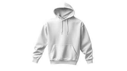 A white hoodie with a black zipper pocket