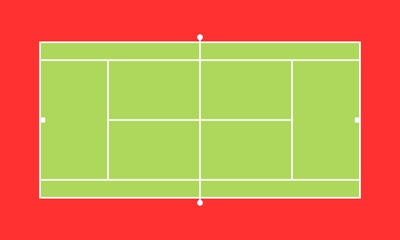 Bright green tennis court vector with red top border top view