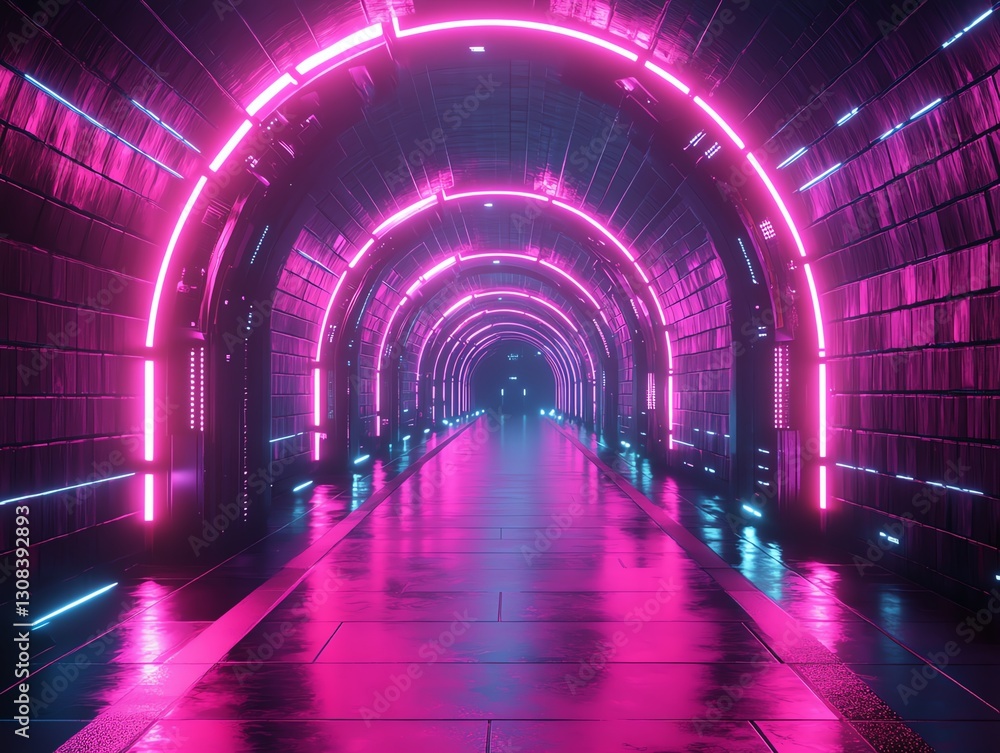 Fototapete Digital IT security concept featuring encrypted data streams, futuristic security locks, and digital firewalls, in a hightech neon environment