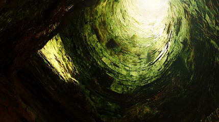 Dark Green Cave with Light at the End