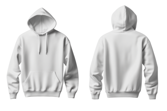 Blank white hoodie, front and back view