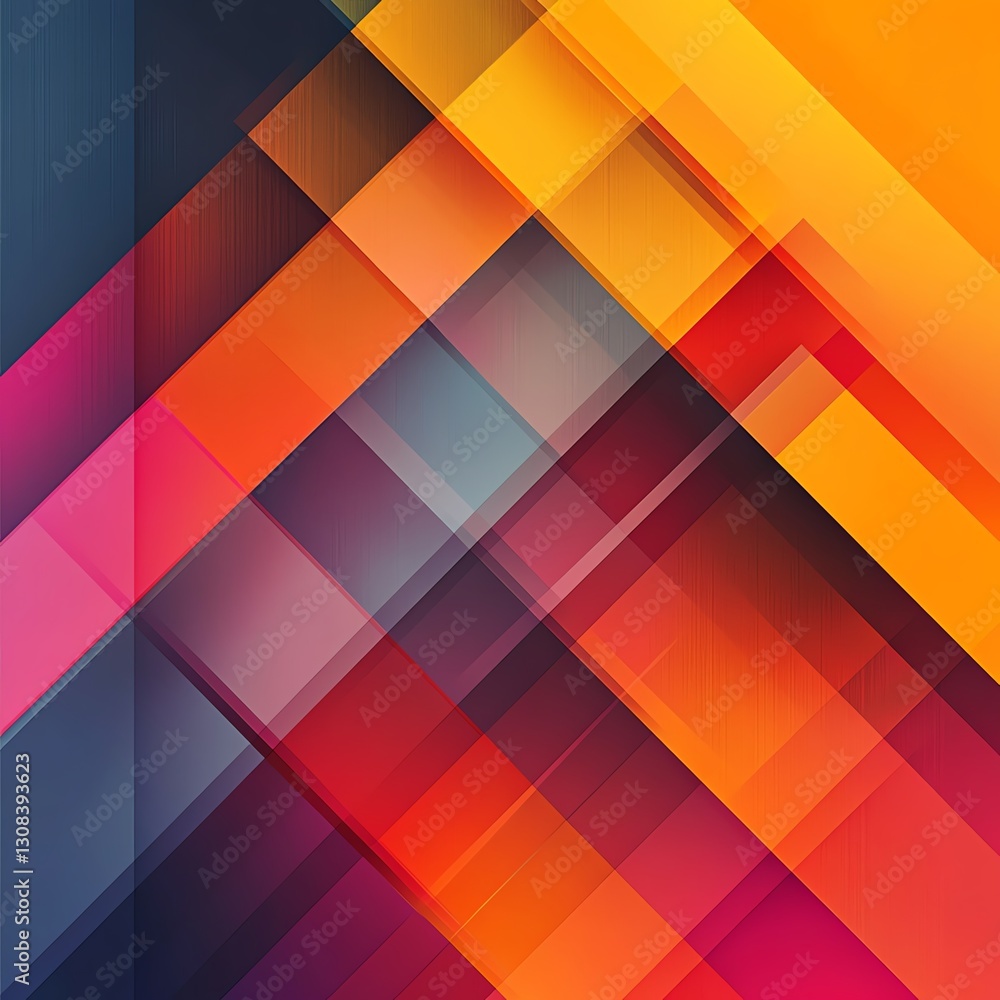 Leinwandbilder Geometric abstract background with intersecting lines, angular shapes, and a gradient of bold colors, creating a sharp, energetic composition