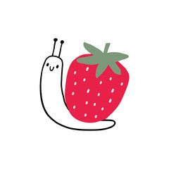 Cute Strawberry and insects print. Print with berry. Natural sweet food. Summer fruit background for fabric, textile, wrapping paper, wallpaper. Flat vector illustration