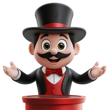 Cartoon Magician Character Presenting with Hat and Bow Tie