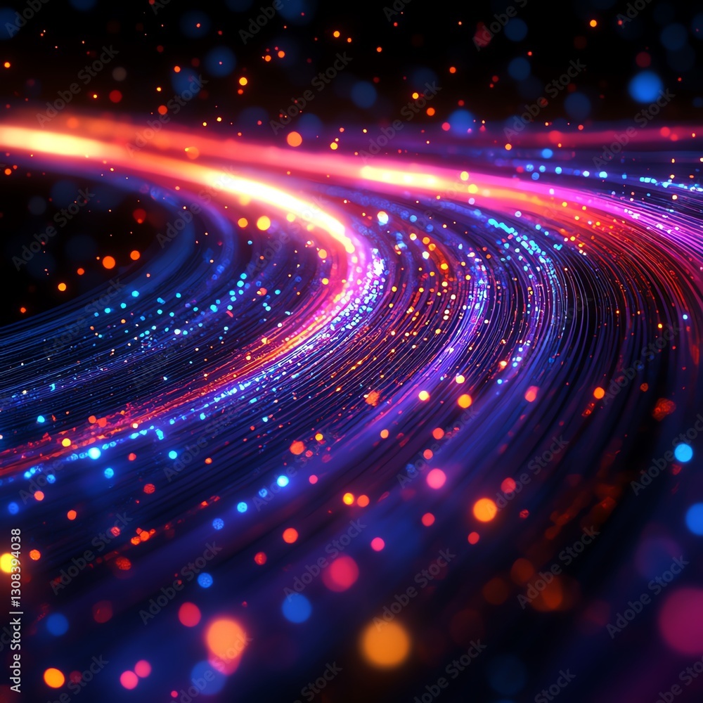 Aufkleber glowing optical fiber cables with sharp, colorful light emissions, creating a mesmerizing, abstract 